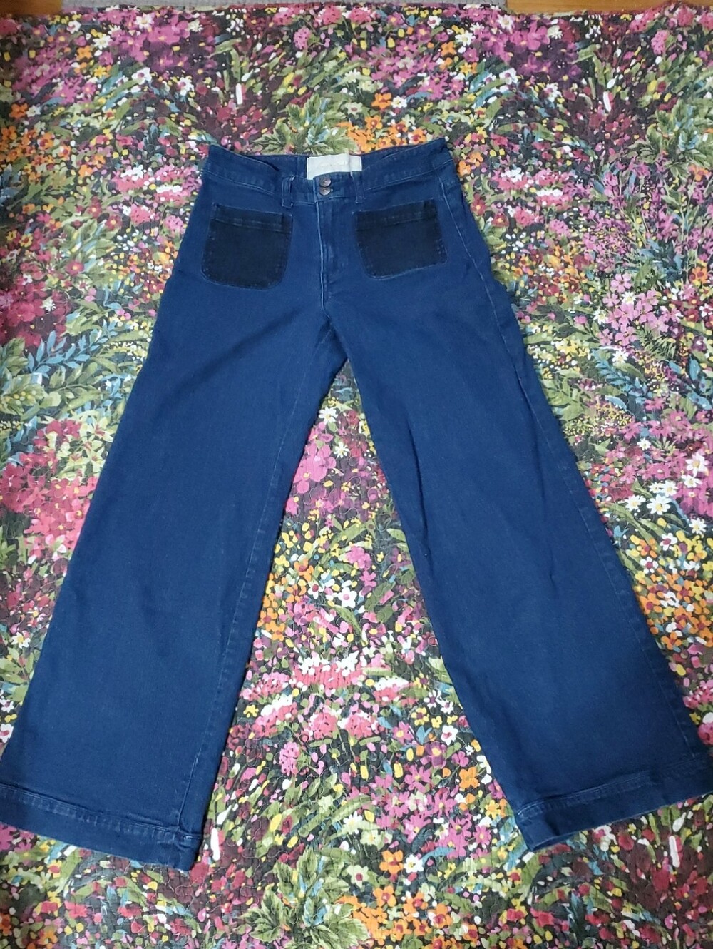 christian siriano blue high-waist denim jeans with double button